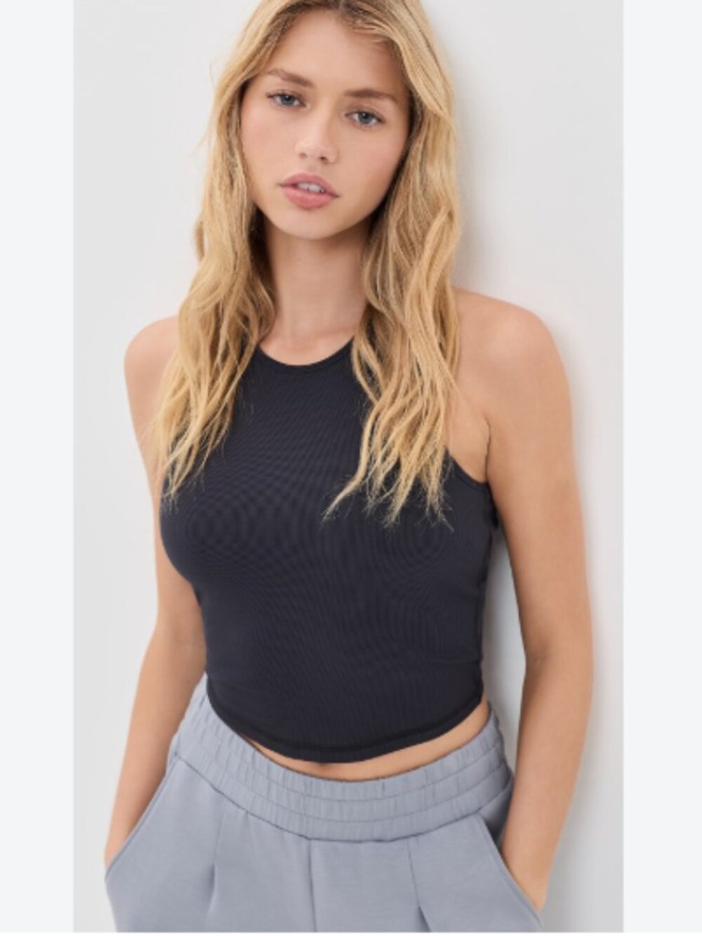 Vuori Pylo Ribbed High Neck Tank with Shelf Bra Dark Gray Size Medium